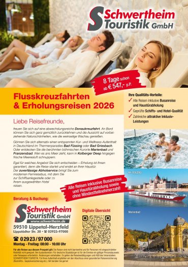 Sonderangebote Flusskreuzfahrten & Erholungsreisen inkl. Haustürabholung 2026